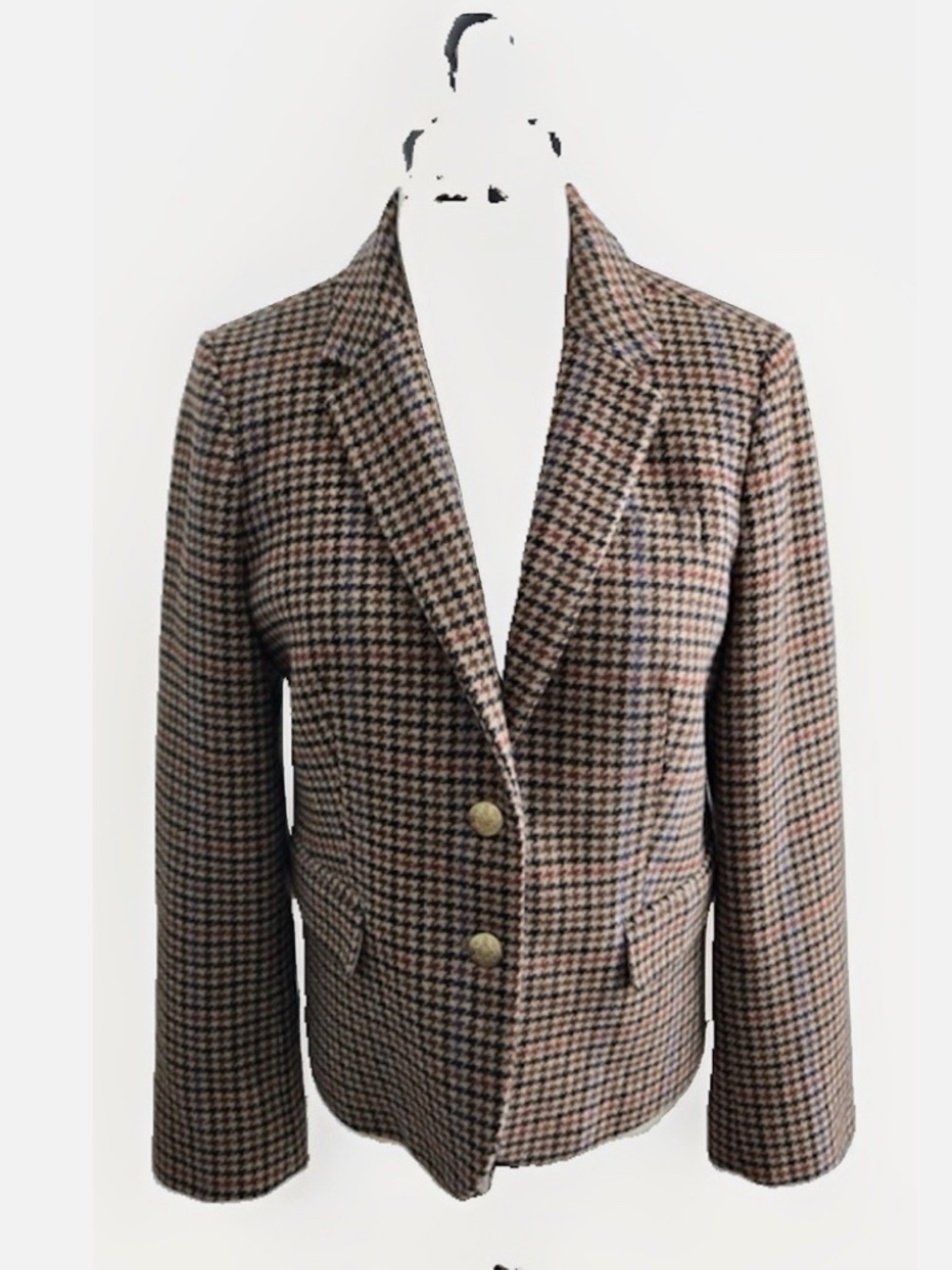 J.Crew Houndstooth Schoolboy Wool Blend Gold Button Jacket 0 - Picture 4 of 9